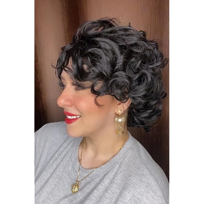 DILLARDS Luxury Black Curly Wig, Short Length Style with Natural Looking Waves, Heat Resistant Synthetic Hair for Cosplay and Daily Wear - Image 2